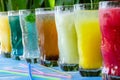 Seven glasses with drinks Royalty Free Stock Photo