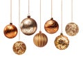 Seven gold, copper and platinum decoration Christmas balls collection