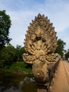 Seven heads Naga stone carving at cambodia.