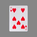 Seven of Hearts. Isolated on a gray background. Gamble. Playing cards