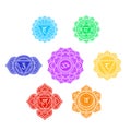 Seven human chakras symbols set, colorful icons