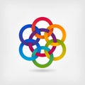 Seven interlocked circles in gradient rainbow colors