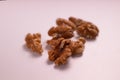 Seven kernels of walnut on white background isolated close-up Royalty Free Stock Photo