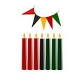 seven Kwanzaa candles. on an isolated white background, hand-drawn.