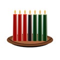 seven Kwanzaa candles kinara on an isolated white background, hand-drawn.