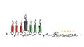 Seven Kwanzaa kinara candles in traditional African colors - red, black, green. Simple vector illustration. One