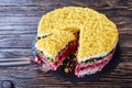 Seven layered cake salad on a plate