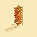 Seven-level scaffolding structure depicted in an isometric illustration. Five workers Royalty Free Stock Photo