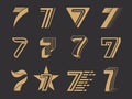 Seven logo. 7s stylized graphic symbols alphabet numbers letter icons recent vector templates collection Royalty Free Stock Photo