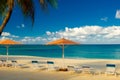 Seven Mile Beach-Parasols And Sun Loungers Royalty Free Stock Photo