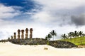 Seven moais standing on the beach Royalty Free Stock Photo