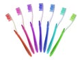 Seven multi-colored toothbrushes