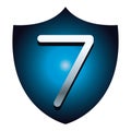 Seven number on blue shield