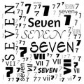 Seven 7 number word cloud, word cloud use for banner, painting, motivation, web-page, website background, t-shirt & shirt