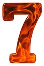 7, seven, numeral from glass with an abstract pattern of a flaming fire, isolated on white background Royalty Free Stock Photo