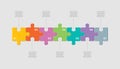 Seven pieces jigsaw puzzle square line infographic