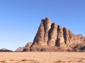 The `Seven Pillars of Wisdom` rock formation in Jordan