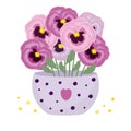 Seven pink pansies in a vase