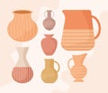 seven pottery jars Royalty Free Stock Photo