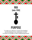 The Seven Principles of Kwanzaa sign. Fifth day of Kwanzaa Purpose or Nia. African American Holidays. Vector template