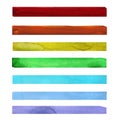 Seven rainbow colored watercolor paint strokes
