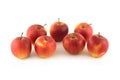 Seven ripe red apples studio shot isolated on white background front view