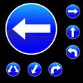 Seven Round Shape Blue Road Signs Royalty Free Stock Photo