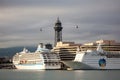 Seven Seas Mariner and Island Escape cruise ships in Barcelona, Spain Royalty Free Stock Photo