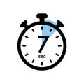 seven seconds stopwatch icon, timer symbol, 7 sec waiting time vector illustration