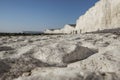 Seven Sisters and Beachy Head cliffs, England, East Sussex - chalk beach. Royalty Free Stock Photo