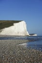Seven sisters chalk cliffs pebble beach sussex uk