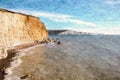 Seven Sisters, East Sussex, England - Watercolor Painting. Landscape by the sea.