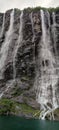 Seven Sisters Waterfall on a cloudy day in Stranda, More og Romsdal, Norway. Vertical shot