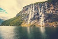 Seven Sisters Waterfall. Geiranger fjord Royalty Free Stock Photo