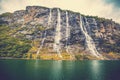 Seven Sisters Waterfall. Geiranger fjord Royalty Free Stock Photo