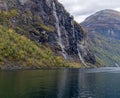 The Seven Sisters waterfall Norwegian: De Syv SÃÂ¸strene, KnivsflÃÂ¥fossen located along the Geirangerfjorden in Stranda Municipalit Royalty Free Stock Photo