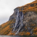 The Seven Sisters waterfall Norwegian: De Syv SÃÂ¸strene, KnivsflÃÂ¥fossen located along the Geirangerfjorden in Stranda Royalty Free Stock Photo