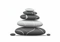 Seven smooth stones stacked vertically, decreasing in size. Each Royalty Free Stock Photo