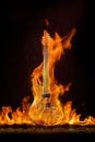 Seven-string guitar on fire