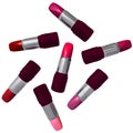 Seven tubes of lipstick.