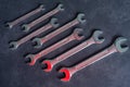Seven wrenches of different sizes, made of durable chrome vanadium Royalty Free Stock Photo