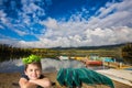 Seven year old boy in a carnival wearing Royalty Free Stock Photo