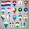 Seventeen flags the Departments of Paraguay - alphabetical order with name. Set of 2d geolocation signs like flags Departments