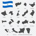 Seventeen Maps of Nicaragua - alphabetical order with name. Every single map of Departments are listed and isolated with wording