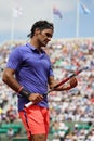 Seventeen times Grand Slam champion Roger Federer in action during his second round match at Roland Garros 2015 Royalty Free Stock Photo