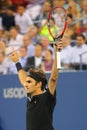 Seventeen times Grand Slam champion Roger Federer during quarterfinal match at US Open 2014 against Gael Monfils