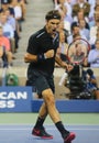 Seventeen times Grand Slam champion Roger Federer during quarterfinal match at US Open 2014 against Gael Monfils