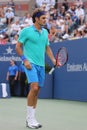Seventeen times Grand Slam champion Roger Federer during US Open 2014 semifinal match against Marin Cilic