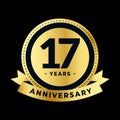 Seventeen Years Anniversary Gold and Black Isolated Vector