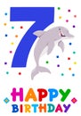 Seventh birthday cartoon greeting card design